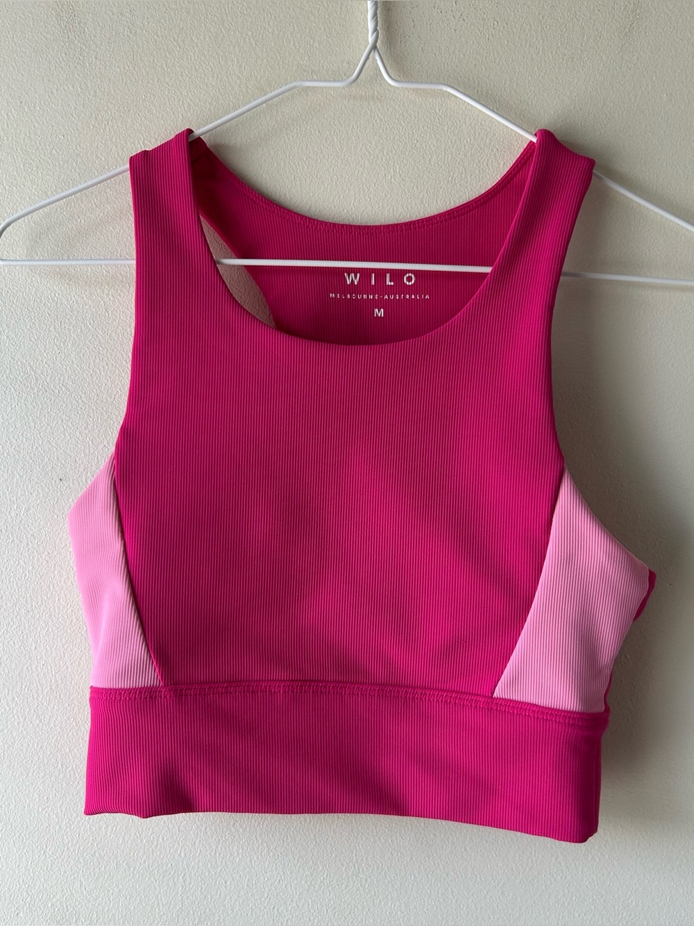 Wilo Active Ribbed Sports Bra Cropped Tank Hot Blush Pink M - Picture 1 of 5